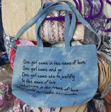 Borża tan-Nisa Tessili tad-Denim B'Żewġ Manki