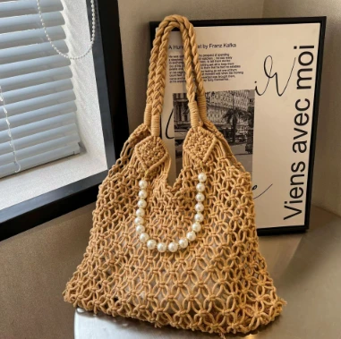 Ħabel tal-qoton magħmul bl-idejn Brown Hollow Women Bag